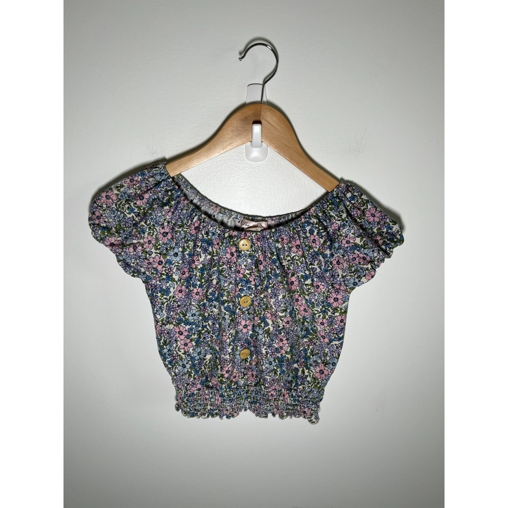 Forest Fairy Cottage Milkmaid‎ Womens Top Purple 7/8 Floral Hippie Wood Buttons